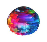 Bonnet de douche coloré arc-en-ciel spirale double bande élastique étanche avec oreilles à volants chapeau de cuisine résistant à l'huile peut être réutilisé