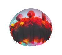 Bonnet de douche coloré avec impression artistique - Bonnet de bain réutilisable, double couche, sangle élastique réglable, essentiel de voyage durable