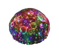Bonnet de douche coloré avec imprimé étoiles arc-en-ciel pour femme, léger, réutilisable, doux, double couche, étanche, étanche.
