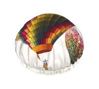 Bonnet de douche coloré en forme de montgolfière réutilisable et imperméable pour homme et femme avec bande élastique - Bonnet de bain double couche lavable pour toutes les coiffures, facile à