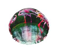 Bonnet de douche coloré et fabuleux imprimé flamants roses - Double couche, respirant, sangle élastique réglable, essentiels de voyage durables