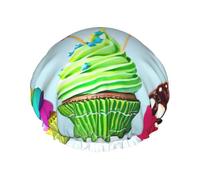 Bonnet de douche coloré imprimé cupcakes Happy Birthday pour femme, grande bande élastique lavable