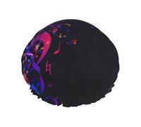 Bonnet de douche coloré imprimé note de musique galaxie - Double couche respirante, sangle élastique réglable, durable, hôtel voyage essentiel