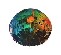 Bonnet de douche coloré imprimé notes de musique, élastique et réutilisable pour cheveux longs, grand bonnet de douche imperméable, pour femmes, hommes, enfants