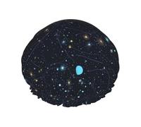 Bonnet de douche constellation étoiles, galaxies pour homme et femme, grand bonnet de douche réutilisable, double couche, étanche, bande élastique, chapeau de cheveux pour toutes les coiffures, adapté