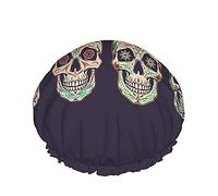 Bonnet de douche crânes de sucre mexicain Squelette drôle Fleurs vintage Cool Design Art Horror Grands bonnets de douche Réutilisable Double Couche Douche Cheveux Bonnet de bain Bonnet de cheveux él