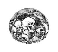 Bonnet de douche de luxe réutilisable motif crânes noirs et blancs pour femme, double couche de protection, élastique pour femme, spa, salon