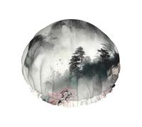Bonnet de douche de montagne réutilisable et imperméable avec bande élastique lavable - Bonnet de bain double couche pour cheveux longs