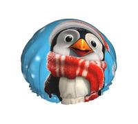 Bonnet de douche de Noël amusant en forme de pingouin réutilisable et imperméable pour homme et femme avec bande élastique - Bonnet de bain double couche lavable pour toutes les coiffures - Facile à