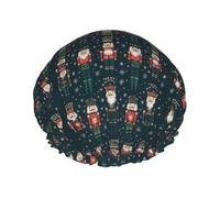 Bonnet de douche de Noël mignon avec casse-noisette et flocon de neige, réutilisable, imperméable, double couche, élastique, pour toutes les longueurs de cheveux