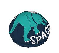 Bonnet de douche dinosaure, citation drôle de dinosaure astronaute J'ai besoin d'espace Bonnets de bain double couche imperméables parfaits pour toutes les longueurs et épaisseurs de cheveux