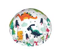 Bonnet de douche dinosaures colorés avec bonnet de douche élastique et imperméable double couche réutilisable, cache-oreilles pour hommes, femmes.