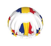 Bonnet de douche doublé avec imprimé carte du drapeau de la Roumanie, réutilisable, double couche imperméable