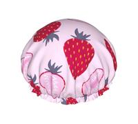 Bonnet de douche double bande élastique imperméable à motif fraise avec oreilles à volants - Bonnet de cuisine résistant à l'huile - Réutilisable