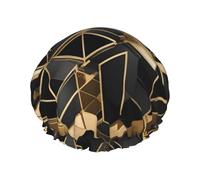 Bonnet de douche double couche à carreaux noirs et dorés pour femme, réutilisable, design de grande taille adapté à toutes les longueurs de cheveux, adapté aux filles, au spa et au salon à domicile.