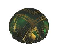 Bonnet de douche double couche à carreaux noirs et verts pour femme, réutilisable, design de grande taille adapté à toutes les longueurs de cheveux, adapté aux filles, au spa et au salon à domicile.