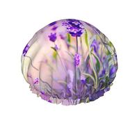 Bonnet de douche double couche à motif fleur de lavande réutilisable adapté pour le bain et le spa