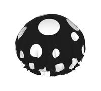 Bonnet de douche double couche avec imprimé à gros pois noirs et blancs, réutilisable