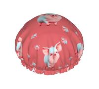 Bonnet de douche double couche avec imprimé cochon rouge, réutilisable