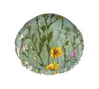 Bonnet de douche double couche avec imprimé de fleurs sauvages style aquarelle, réutilisable, adapté à différentes longueurs de cheveux