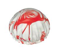 Bonnet de douche double couche avec imprimé flamants roses sur fond blanc, réutilisable, léger et doux pour femme