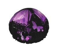 Bonnet de douche double couche avec imprimé papillon violet - Réutilisable