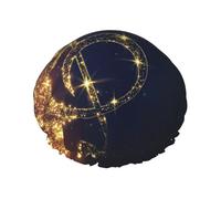 Bonnet de douche double couche avec note de musique dorée avec étoile brillante tombée, protecteur de cheveux réutilisable pour le bain