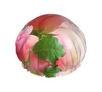 Bonnet de douche double couche avec roses roses, réutilisable, adapté à différentes longueurs de cheveux