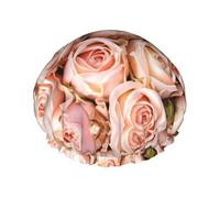 Bonnet de douche double couche avec roses roses, réutilisable, adapté à différentes longueurs de cheveux