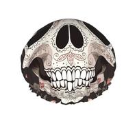 Bonnet de douche double couche avec tête de mort en sucre pour femme, réutilisable, adapté pour le bain et le spa