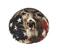 Bonnet de douche double couche doublé avec drapeau américain imprimé cerf réutilisable pour femme