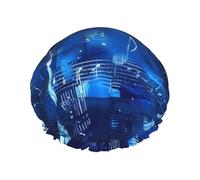 Bonnet de douche double couche doublé avec notes de musique bleues pour femme réutilisable