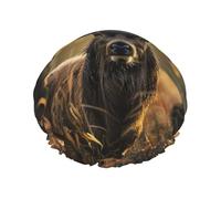 Bonnet de douche double couche doublé motif cerf rouge en bois de cerf pour femme, réutilisable