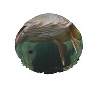 Bonnet de douche double couche doublé motif poisson-chat sous-marin, bonnet de douche réutilisable pour femme