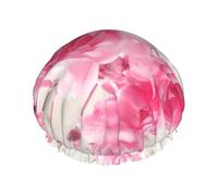 Bonnet de douche double couche élastique imperméable à fleurs roses, réutilisable