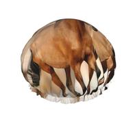 Bonnet de douche double couche élastique imperméable à motif chevaux au galop, réutilisable
