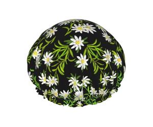 Bonnet de douche double couche élastique imperméable à motif floral d'edelweiss des Alpes suisses, réutilisable