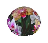 Bonnet de douche double couche élastique imperméable à motif orchidées, réutilisable