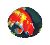 Bonnet de douche double couche élégant et fonctionnel Koi Fish And Lotus - Bonnet de bain élastique réutilisable et mignon