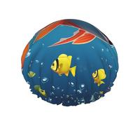 Bonnet de douche double couche Fish Under The Sea réutilisable adapté pour le bain et le spa