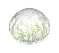 Bonnet de douche double couche imperméable à imprimé algues vertes et bleu marin, convient à toutes les longueurs de cheveux (27,9 x 11,9 cm)