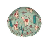 Bonnet de douche double couche imperméable à imprimé lamas pour homme et femme - Réutilisable - Bande élastique