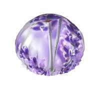 Bonnet de douche double couche imperméable à motif fleurs de lavande pour homme et femme - Protection des cheveux pour le bain, masques faciaux, spa