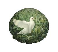 Bonnet de douche double couche imperméable réutilisable avec bande élastique Motif herbe et colombe