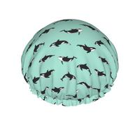 Bonnet de douche double couche imperméable réutilisable avec bande élastique pour homme et femme Motif baleine de l'océan Pacifique