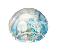 Bonnet de douche double couche imprimé bonhomme de neige heureux, bonnet de douche réutilisable, adapté à différentes longueurs de cheveux