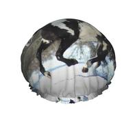 Bonnet de douche double couche imprimé chevaux dans la neige, bonnet de douche réutilisable, adapté à différentes longueurs de cheveux