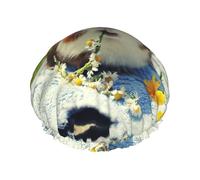 Bonnet de douche double couche imprimé cochon d'Inde, réutilisable, adapté à différentes longueurs de cheveux