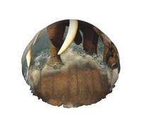 Bonnet de douche double couche imprimé éléphants et bébés éléphants au bord de la mer, bonnet de douche réutilisable, adapté à différentes longueurs de cheveux