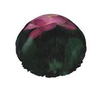 Bonnet de douche double couche imprimé fleur de lotus, bonnet de douche réutilisable, adapté à différentes longueurs de cheveux